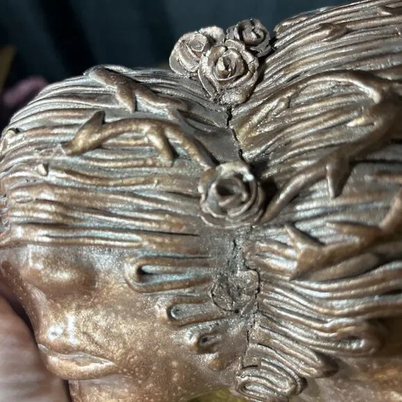 Sculptural Wall Art 3 Faces Blinded Rose Vines Hair Bronze Color Unity Entangle - Picture 11 of 11